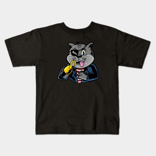 Cartoon Pirate Cat with Eye Patch and Hook Hand Kids T-Shirt